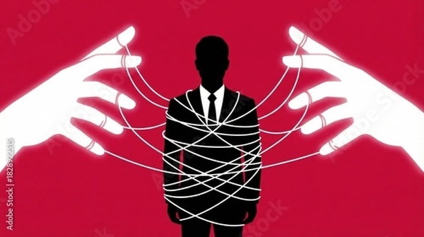 Obraz Figure Tied With Strings Indicating Control And Manipulation