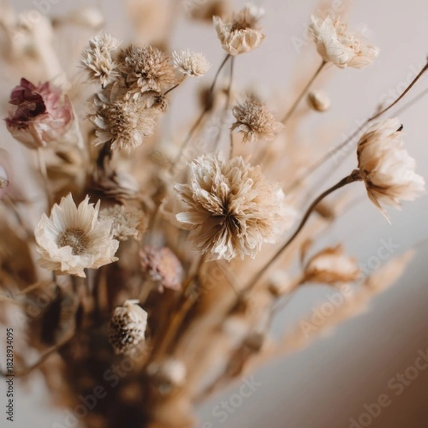 Fototapeta Fragile Beauty - A Delicate Dried Wildflower Bouquet in Soft, Muted Earth Tones.