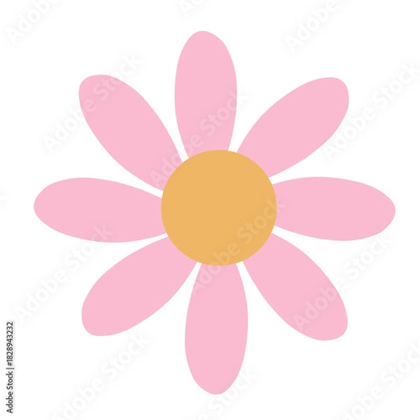 Fototapeta Abstract colourful pink cute flower with yellow centre hand-drawn art