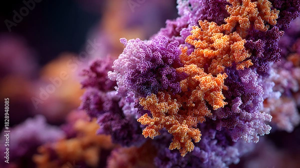 Fototapeta molecular composition showcasing protein shapes in bright tones, offering microscopic clarity for biology research, medical science, biochemistry learning and advanced structural analysis