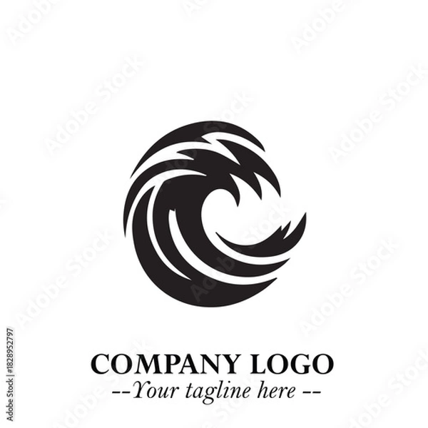 Obraz Elegant Black Wave Logo Symbol on a Clean White Background for Modern Minimalist Branding Design Art