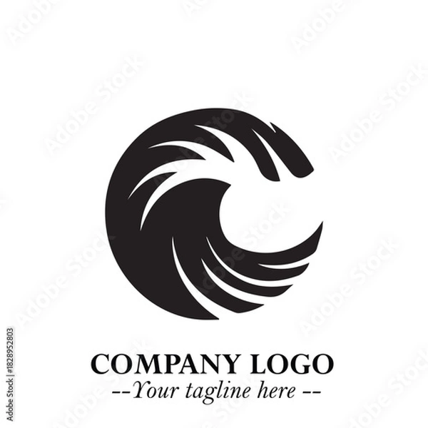 Obraz Elegant Black Wave Logo Symbol on a Clean White Background for Modern Minimalist Branding Design Art