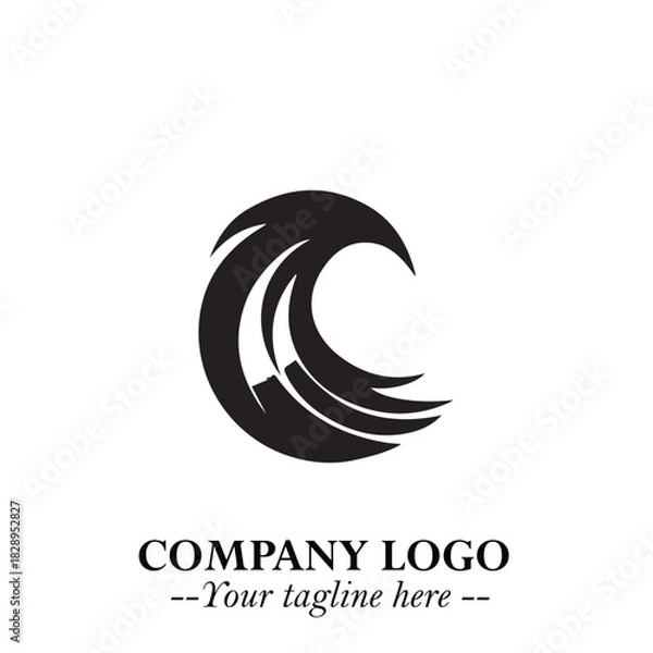 Obraz Elegant Black Wave Logo Symbol on a Clean White Background for Modern Minimalist Branding Design Art