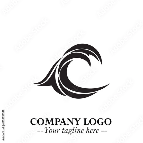 Obraz Elegant Black Wave Logo Symbol on a Clean White Background for Modern Minimalist Branding Design Art