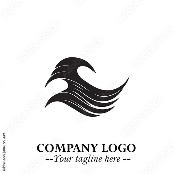 Obraz Elegant Black Wave Logo Symbol on a Clean White Background for Modern Minimalist Branding Design Art