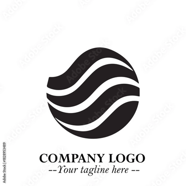 Obraz Elegant Black Wave Logo Symbol on a Clean White Background for Modern Minimalist Branding Design Art