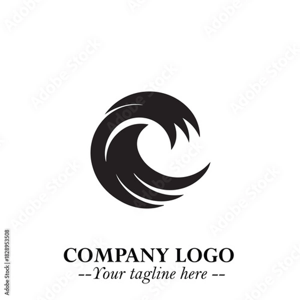 Obraz Elegant Black Wave Logo Symbol on a Clean White Background for Modern Minimalist Branding Design Art