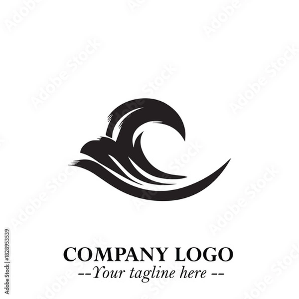 Obraz Elegant Black Wave Logo Symbol on a Clean White Background for Modern Minimalist Branding Design Art