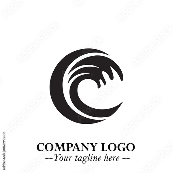 Obraz Elegant Black Wave Logo Symbol on a Clean White Background for Modern Minimalist Branding Design Art