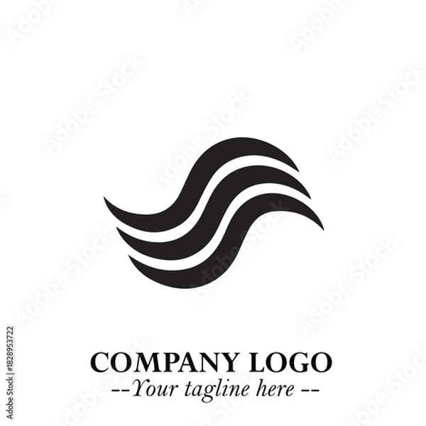 Obraz Elegant Black Wave Logo Symbol on a Clean White Background for Modern Minimalist Branding Design Art