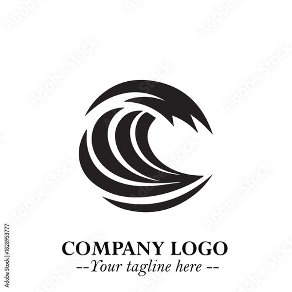 Obraz Elegant Black Wave Logo Symbol on a Clean White Background for Modern Minimalist Branding Design Art