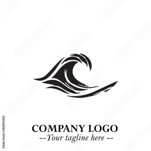 Obraz Elegant Black Wave Logo Symbol on a Clean White Background for Modern Minimalist Branding Design Art