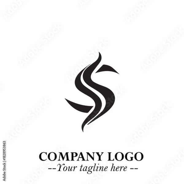 Obraz Elegant Black Wave Logo Symbol on a Clean White Background for Modern Minimalist Branding Design Art