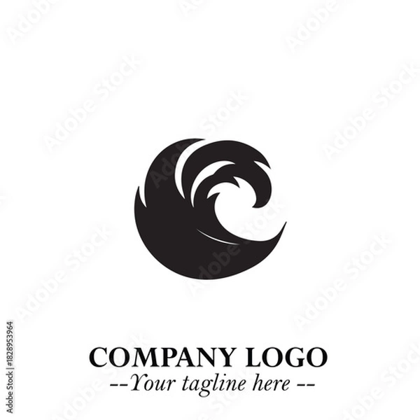 Obraz Elegant Black Wave Logo Symbol on a Clean White Background for Modern Minimalist Branding Design Art