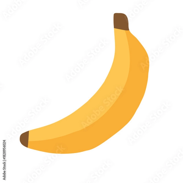 Fototapeta Banana's curve: A single, perfectly ripe banana, bathed in bright, natural light, curves gently against a clean backdrop, showcasing its vibrant yellow skin and inviting appeal.