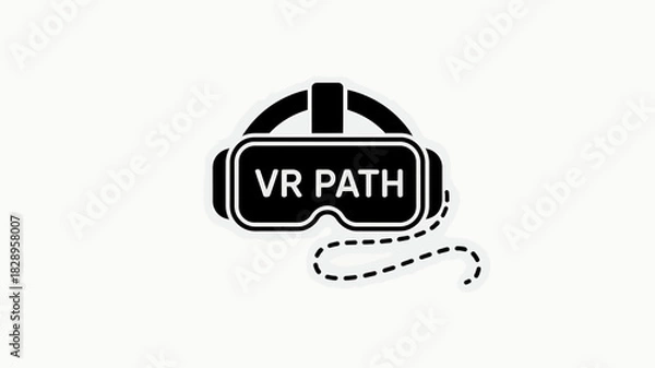 Fototapeta Virtual reality headset with vr path text and dashed line icon