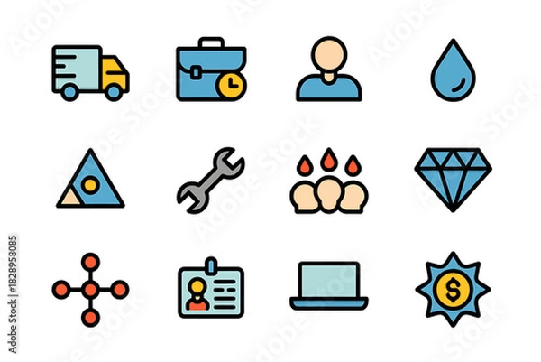 Fototapeta Essential business, technology, and service flat vector icons set
