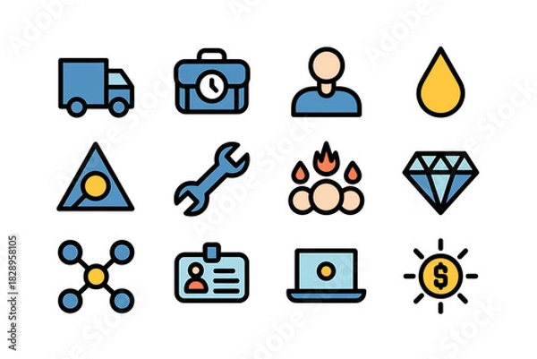 Fototapeta Diverse essential business, service, and technology icon set.