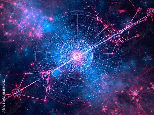 Fototapeta Abstract digital network galaxy with glowing nodes and connections