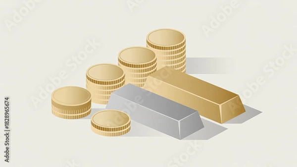 Fototapeta Invest in precious metals and currency for a secure financial future, illustrating wealth accumulation and investment strategies with gold and silver bars