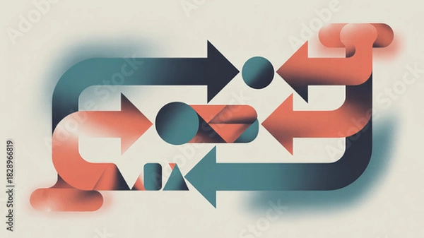 Fototapeta Dynamic arrows and shapes flowing in a loop, symbolizing process improvement and continuous flow in a modern design, perfect for business and tech concepts