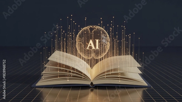 Fototapeta Unveiling AI's Power: Open Book Sparks Innovation, Igniting a Future of Limitless Knowledge and Technological Advancements Through Artificial Intelligence