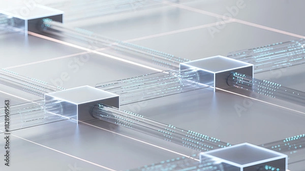 Fototapeta Experience the future with this dynamic data stream, perfect for illustrating complex systems, technological advancement, and secure network connections in modern designs.