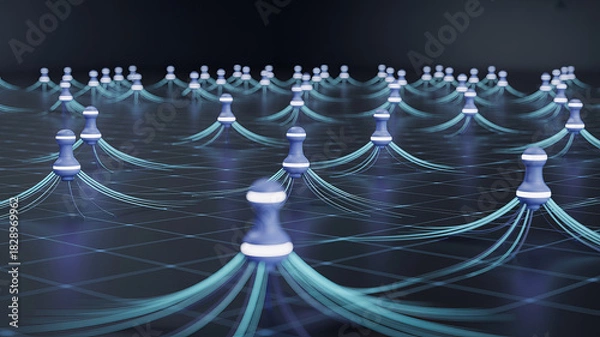 Fototapeta Connected network of data nodes with lines, symbolizing digital connectivity and complex systems, perfect for technology and communication visuals