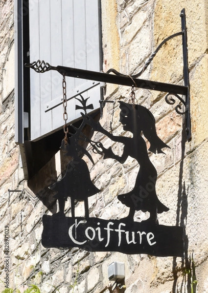 Fototapeta Enseigne fer forgé coiffure 