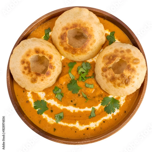 Obraz Indian Puri and Curry Dish with Cilantro Garnish