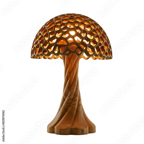 Obraz Unique Wooden Mushroom-Shaped Table Lamp