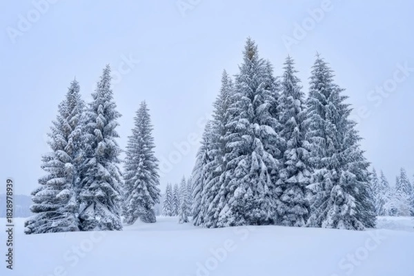 Fototapeta Snowy Evergreen Trees in a Winter Landscape