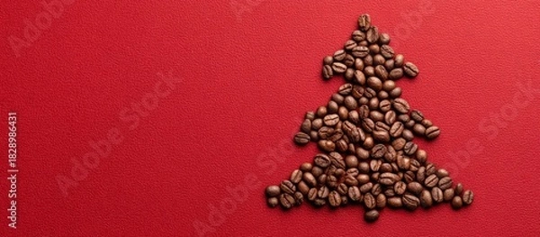 Obraz Coffee beans forming christmas tree on red background