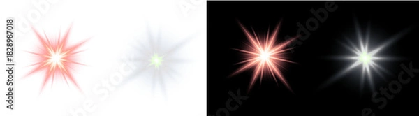 Fototapeta PNG image of Collection of starburst light effects with varying colors and intensities ideal for adding a bright glowing element to designs and creative projects on transparent background