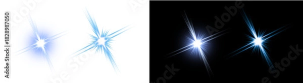 Fototapeta PNG image of Collection of blue and white starbursts perfect for adding a magical touch to graphic designs and digital art projects on transparent background