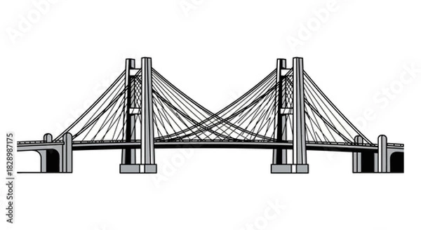Obraz Detailed illustration of a modern cable-stayed bridge structure.