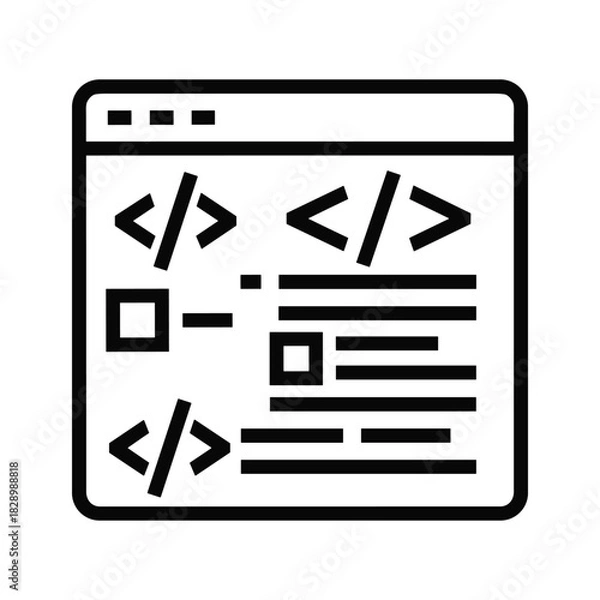 Fototapeta Clean coding icon showing website creation, a visual for software development, programming, and coding for digital transformation and technology solutions