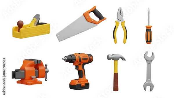 Fototapeta Assortment of essential tools isolated on transparent background for various repair and construction tasks