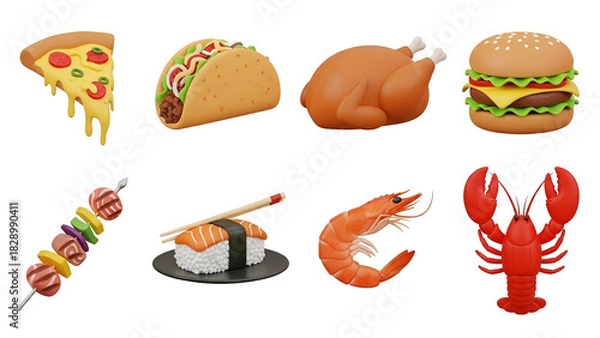 Fototapeta Selection of delicious and diverse food items isolated on transparent background, perfect for any foodrelated project