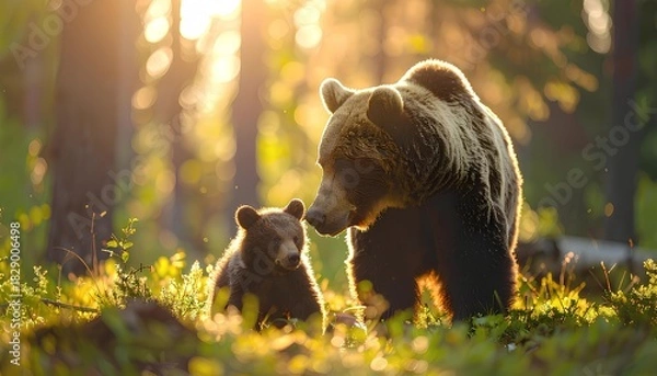 Fototapeta 野生の熊の親子 Family of wild bears（Generative AI）