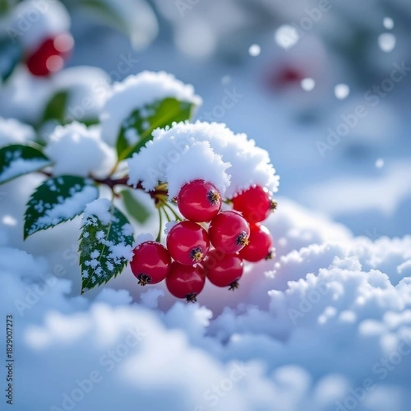 Obraz red berries in snow