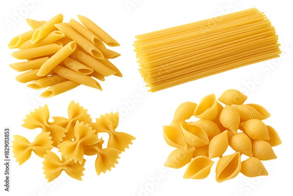 Obraz Assorted Uncooked Italian Pasta on transparent Background