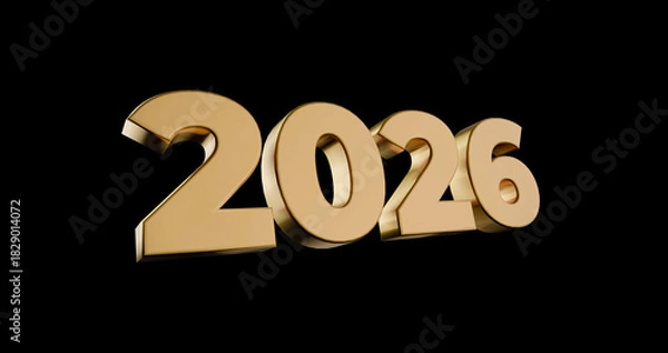 Obraz Luxury Gold 2026 Number in 3D Render for New Year, Holiday and Festive Designs