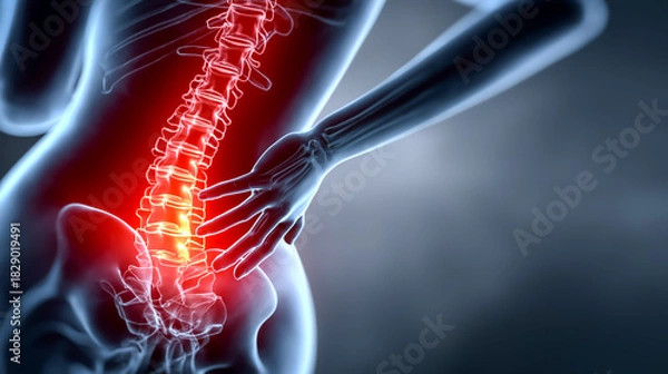 Obraz 腰椎と骨盤の痛みを強調した医療イメージ背景素材