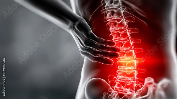Obraz 赤く発光する脊椎と椎間板：腰痛の治療コンセプト