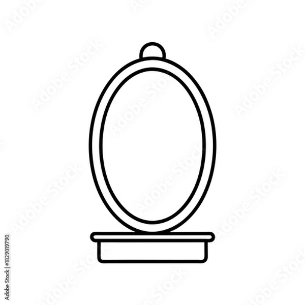 Obraz Outline drawing of an oval mirror on a small stand on transparent background silhouette