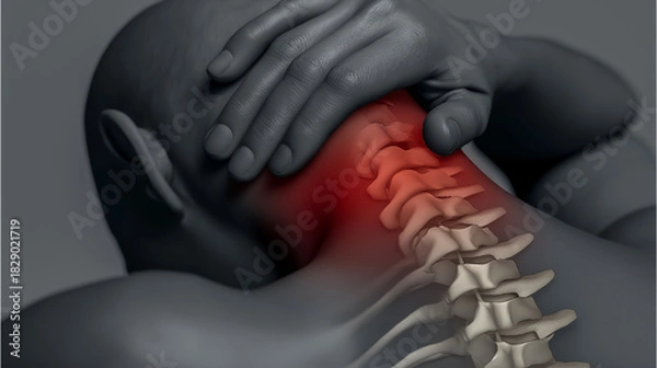 Obraz スマホ首・ストレートネックによる首の痛みを可視化した医療イメージ