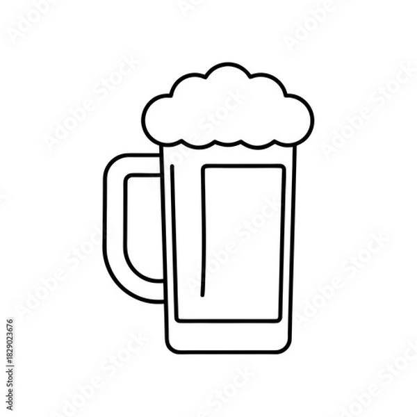 Obraz Outline drawing of a beer mug with foam on transparent background