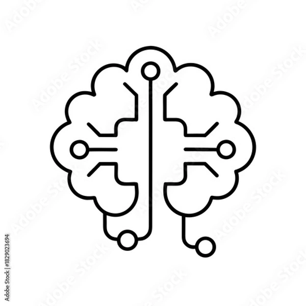 Obraz Stylized brain with circuit connections icon on transparent background