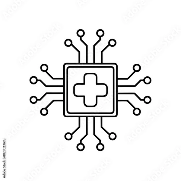 Obraz Circuit board with a medical plus symbol on transparent background
